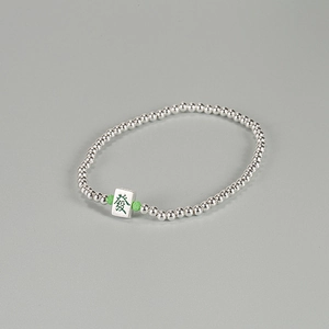 S925 Sterling Silver Mahjong Fa Character Bracelet Lucky Green Beads Round Bead Chain Bracelet Niche Design Jewelry For Women