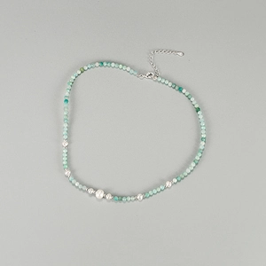Artificial Baroque Pearl Amazonite Beaded Necklace With 925 Sterling Silver Clasp For Women Elegant Handmade Choker