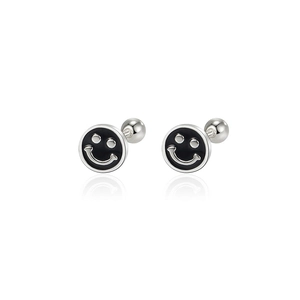 Minimalist S925 sterling silver smiley face stud earrings with screw ball backs