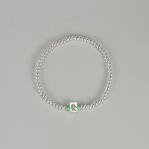 S925 sterling silver beaded bracelet with green Mahjong pendant and agate accents