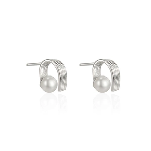 Baroque freshwater pearl earrings in S925 sterling silver with textured fold design