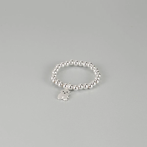 Anello con perline in argento sterling S925 e ciondolo a forma di orso in stile minimal