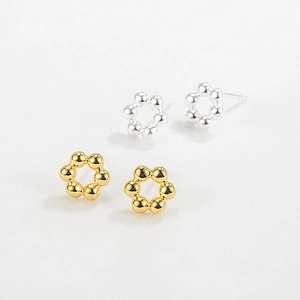 Minimalist 925 sterling silver ball flower stud earrings in gold and silver finish