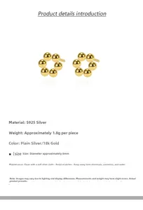 Detail view of 925 silver ball stud earrings with 8mm diameter and 1.8g weight
