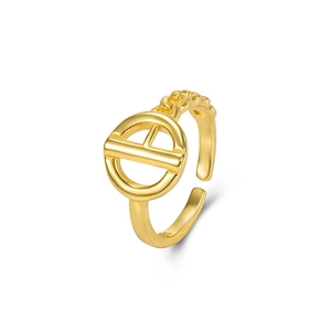 Verstellbarer S925 Sterlingsilber Ring mit goldenem geometrischem Kreis-Design
