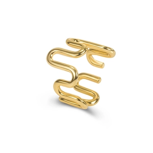 Minimalist 925 sterling silver wavy open ring with elegant multi-layer golden finish