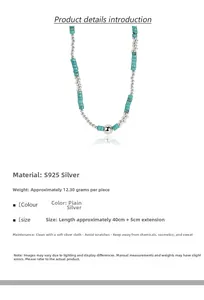 Detail view of S925 silver and turquoise beaded necklace with dimensions and weight info