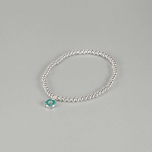 Bracelet en perles d'argent S925 minimaliste avec pendentif donut en émail vert