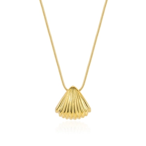 Minimalist gold S925 sterling silver fan-shaped shell pendant on sleek snake chain