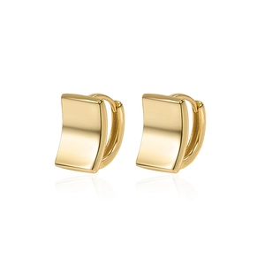 Minimalist S925 sterling silver rectangular curved hoop earrings with polished gold finish