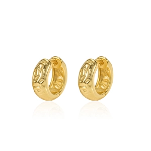 Minimalist S925 sterling silver earrings with hammered texture and golden finish