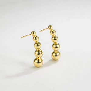 S925 Sterling Silver Beaded Stud Earrings For Women 18K Gold Plated Minimalist Gradient Five Spheres Arc Fashion Jewelry