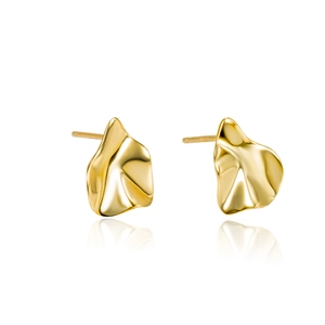 French vintage S925 sterling silver irregular wavy gold stud earrings with mirror finish