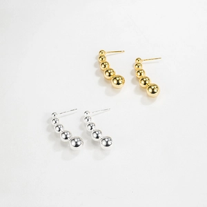 Elegant S925 sterling silver beaded stud earrings in gold and silver finishes