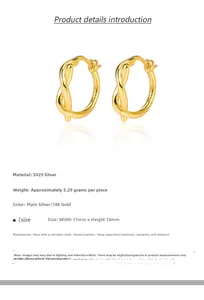 Detailed specs of S925 sterling silver twisted knot hoop earrings with 17x18mm dimensions