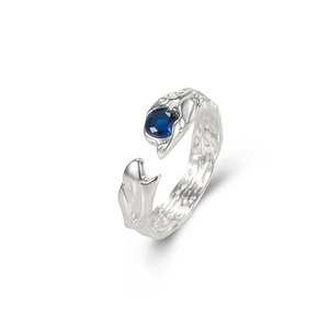 S925 sterling silver ring with ocean blue zircon and organic lava texture finish