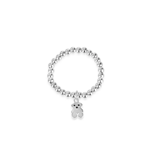 Anello elastico minimalista in argento S925 con perline e ciondolo a forma di orso
