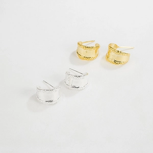 Retro S925 Sterling Silber Breitband-Ohrringe in Gold und Silber mit gedrehtem Seilmuster