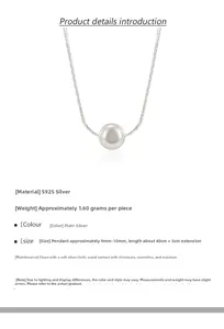 Detail of S925 sterling silver necklace featuring a 10mm white baroque pearl pendant