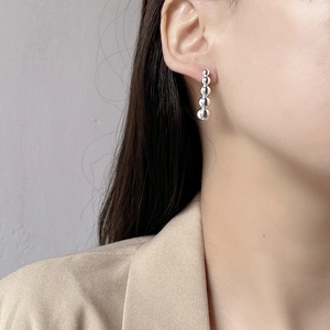 Minimalist S925 sterling silver drop earrings with four polished graduated metal beads