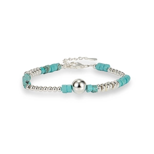 S925 sterling silver beaded bracelet with turquoise stones and adjustable lobster clasp