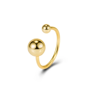 Minimalist S925 sterling silver open ring with dual gold spheres in polished finish