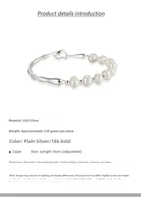 Detailed view of baroque pearl and S925 silver bracelet with adjustable chain length