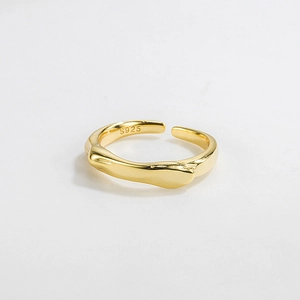 Irregular wave-shaped S925 sterling silver open ring with 18k gold plated finish