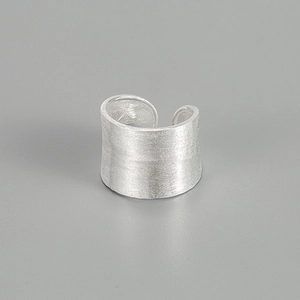 Minimalist S925 sterling silver brushed wide band ring with adjustable open design