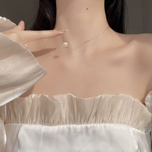 Baroque freshwater pearl pendant on 925 sterling silver chain shown on model