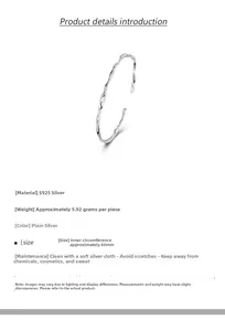 Detailed specs of S925 sterling silver wavy cuff with 60mm circumference and 5.92g weight
