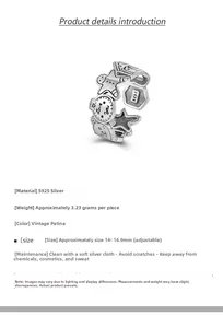 Macro shot of S925 sterling silver gingerbread man ring with adjustable band and retro finish