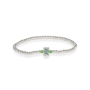 S925 Sterling Silver Mahjong bead bracelet with green enamel FA character pendant