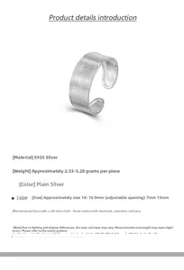Detail view of adjustable S925 sterling silver ring with brushed matte finish and specs