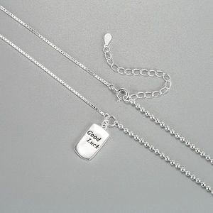 925 Sterling Silver Luck Square Plate Pendant Necklace For Women Geometric Ball Chain Minimalist Design Clavicle Jewelry Gift
