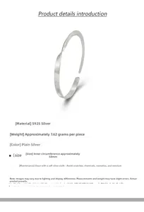 Detailed view of Mobius ring design s925 silver bracelet with brushed matte surface finish