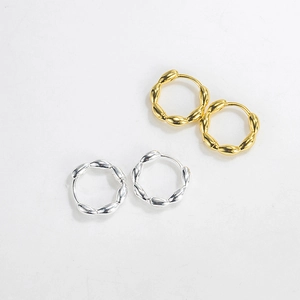 Polished S925 sterling silver geometric bead hoop earrings in gold and silver finishes