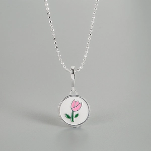 925 Sterling Silver Tulip Necklace For Women Light Luxury Enamel Floral Round Pendant Clavicle Chain Jewelry Gift