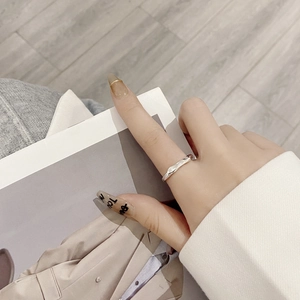 Minimalist S925 sterling silver irregular wavy ring with liquid metal texture for women