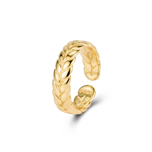 S925 sterling silver wheat ear braided open ring in golden finish for women