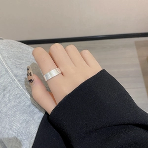 Minimalist S925 sterling silver wide ring with a brushed matte finish and open design