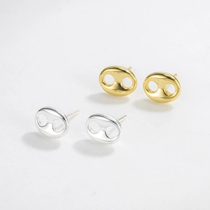 925 Sterling Silver Pig Nose Stud Earrings For Women Korean Style INS Minimalist 18K Gold Plated Mariner Link Jewelry