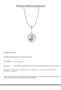 Detail of S925 silver tulip pendant showing 15mm diameter and enamel floral finish