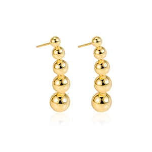 Minimalist S925 sterling silver ball stud earrings with five polished gold spheres