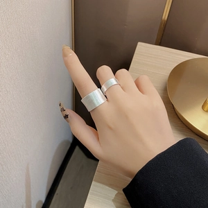 Minimalist S925 sterling silver brushed matte adjustable open rings for women and men