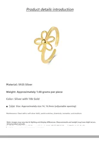 Macro view of S925 sterling silver hollow flower ring with 18k gold plating detail