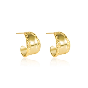Elegante goldene S925 Sterling Silber C-Form Ohrringe mit Vintage Reliefstruktur