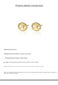Macro detail of gold-plated S925 silver pig nose stud earring with precise dimensions