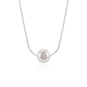 Minimalist 925 sterling silver necklace featuring a single round baroque freshwater pearl
