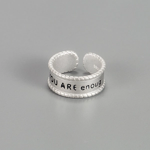 925 Sterling Silver Inspirational Quote Open Ring For Women Minimalist Matte Frosted Braided Texture Adjustable Finger Ring Jewelry